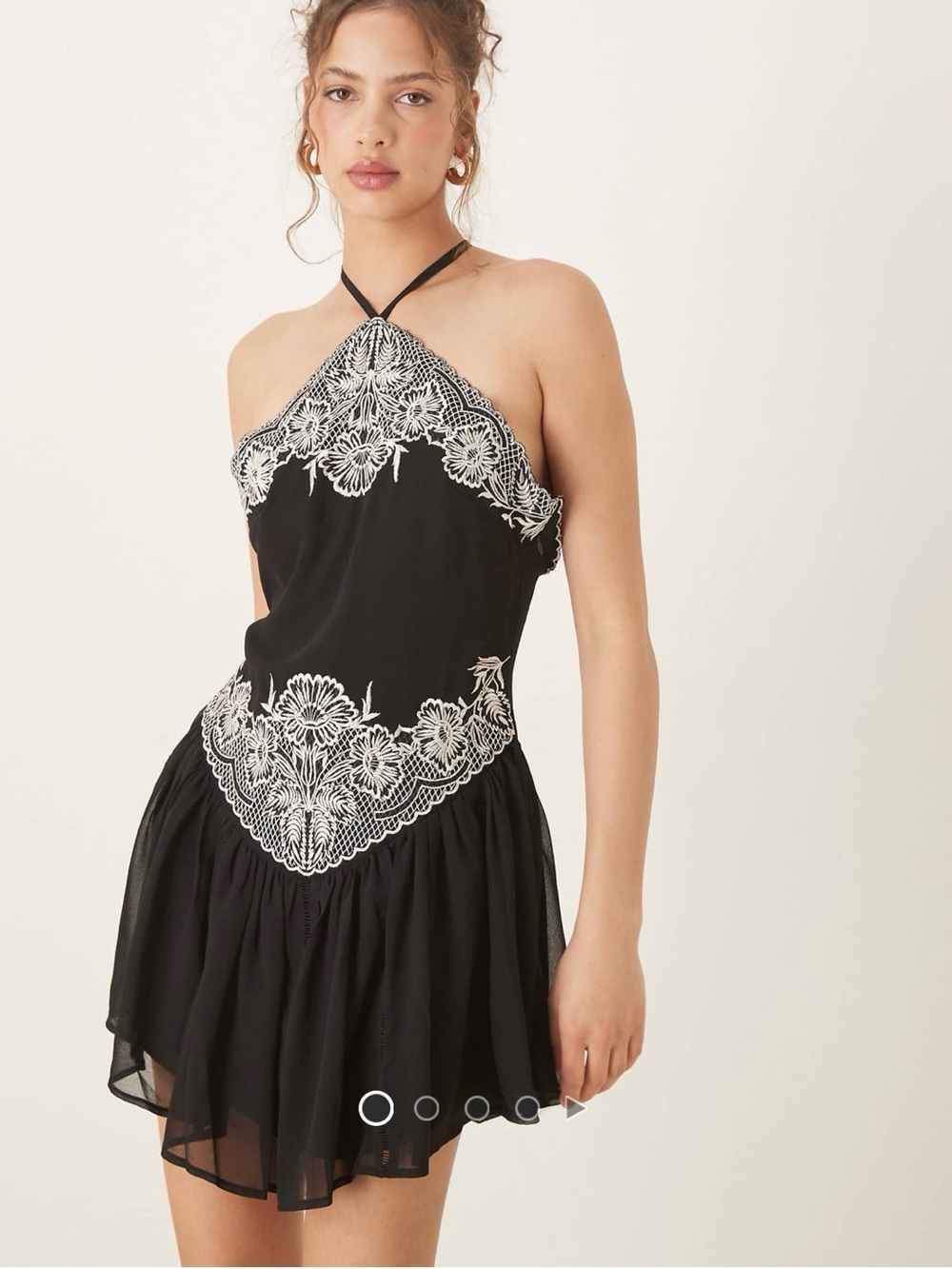ASOS Black Halter Mini Dress with White Floral Lace